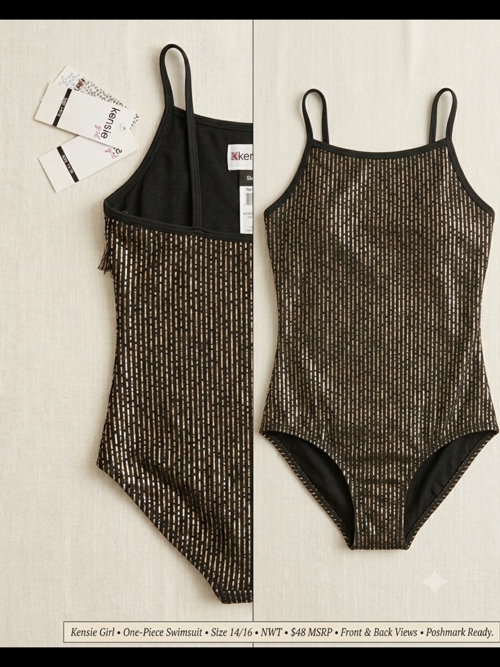 Kensie Girl Black One-Piece with Gold Dot Stripe